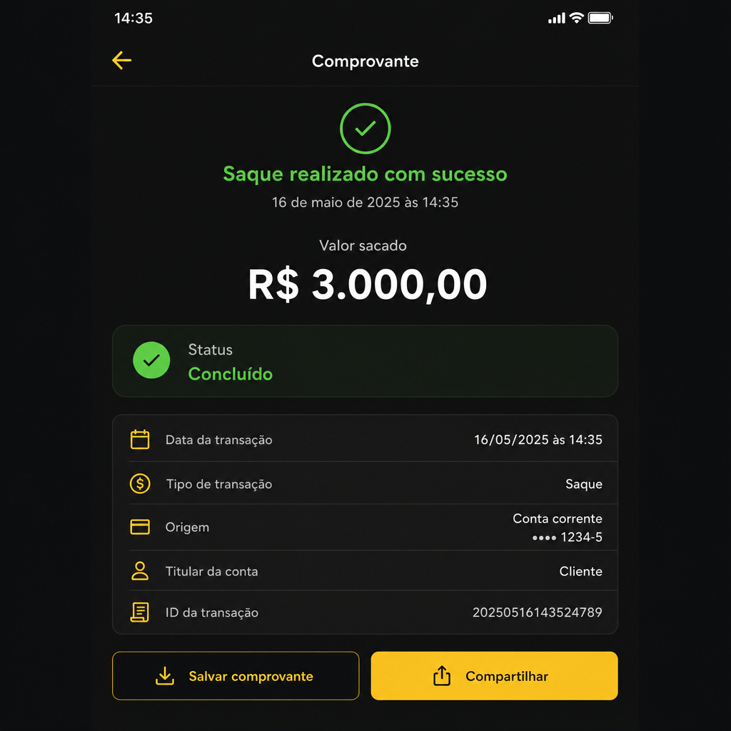 Comprovante de saque de R$ 3.000,00